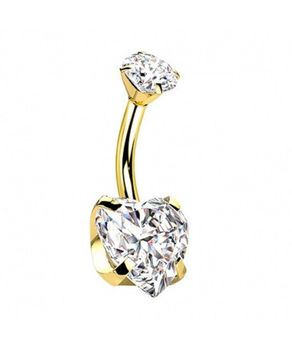 Kolczyk do Pępka Tytanowy Złoty – Serce z Białą Cyrkonią, Banan 1.6 mm.jpg